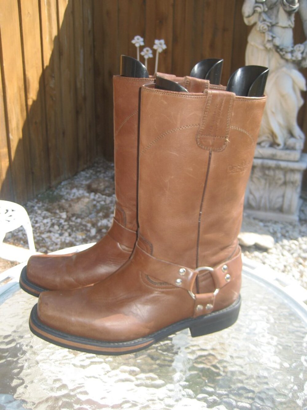 MEN'S CACTUS HARNESS SQUARE TOE BROWN LEATHER WORK BOOTS sz US 9.5